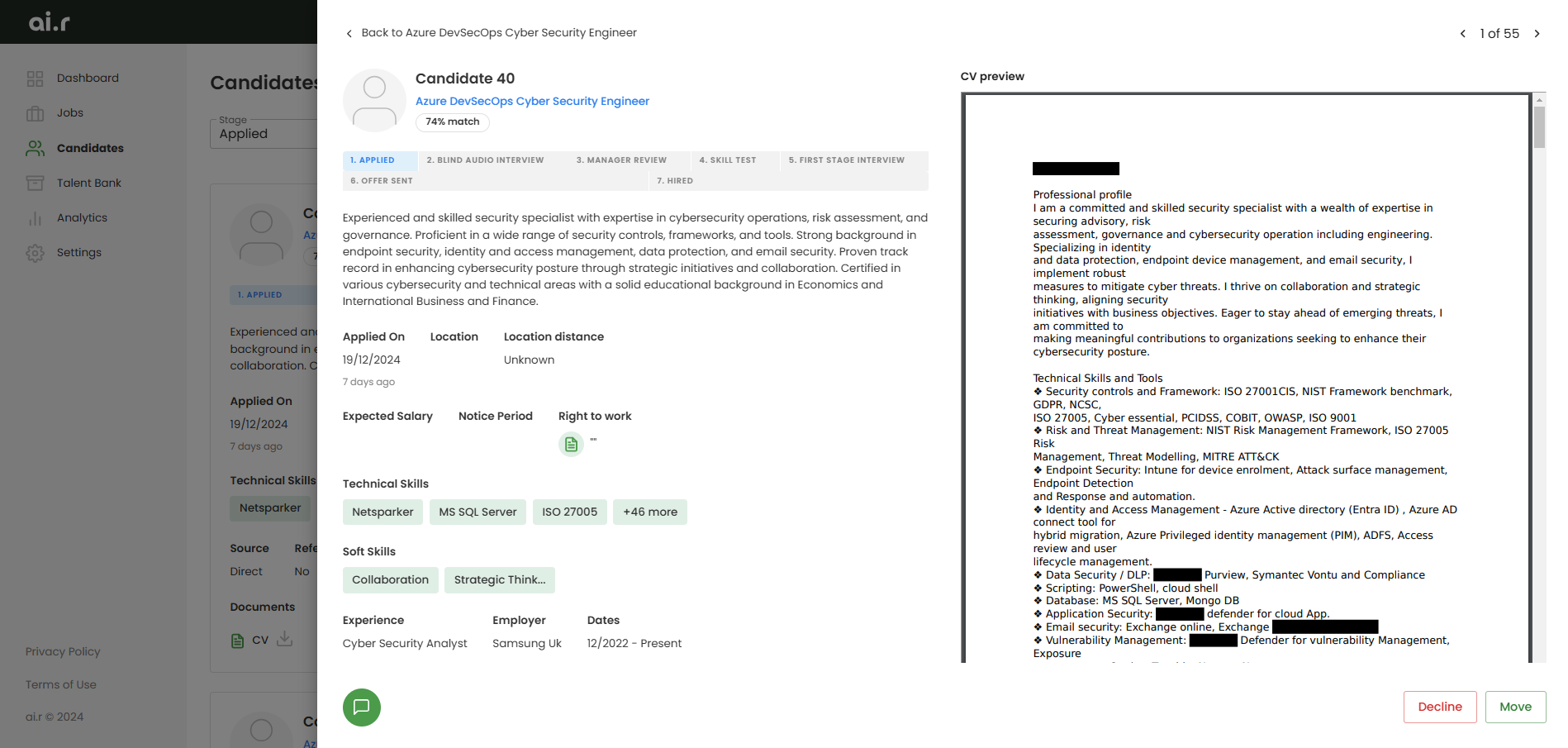Candidate profile screenshot